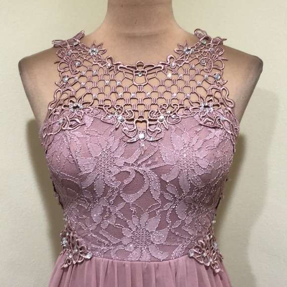 Francesca’s Collection City Triangles Midi Dress 1 Mauve Pink Floral Rhinestone - Picture 3 of 12